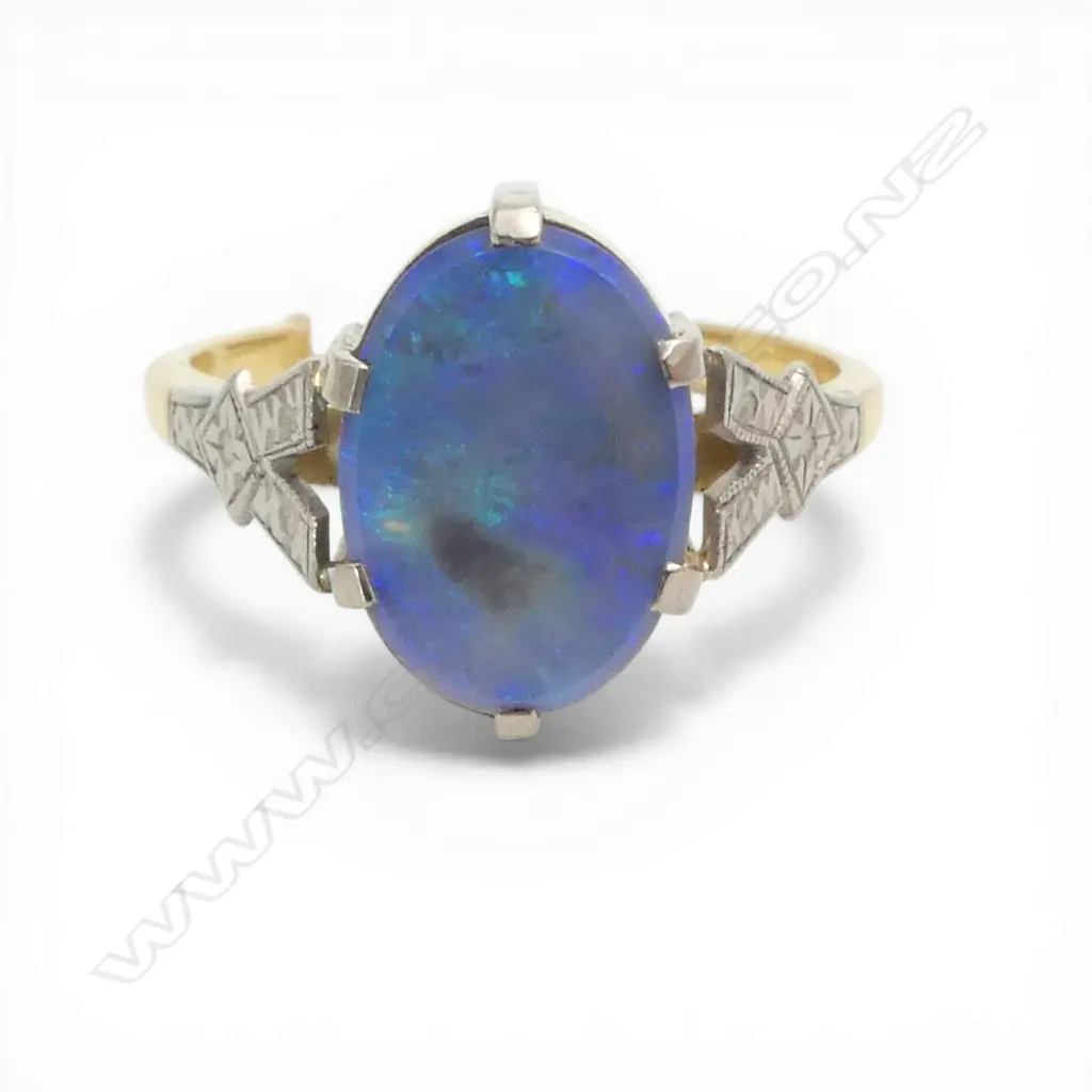 18ct 2 TONE GOLD & OPAL RING 3.86gms SIZE P Image 1++