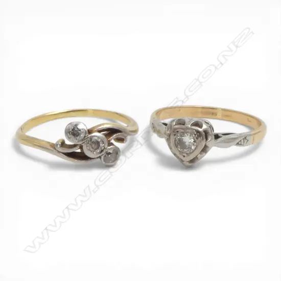 TWO 18CT GOLD & DIAMOND RINGS 4gms SIZE L 1/2