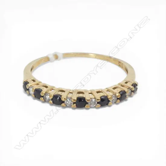 9ct GOLD SAPPHIRE & DIAMOND BAND RING shank a little thin. 1.5gms SIZE R1/2