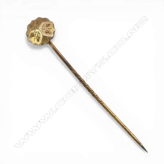 c1900 9ct GOLD HEADED STICK PIN. plated pin. 1.58gms total.