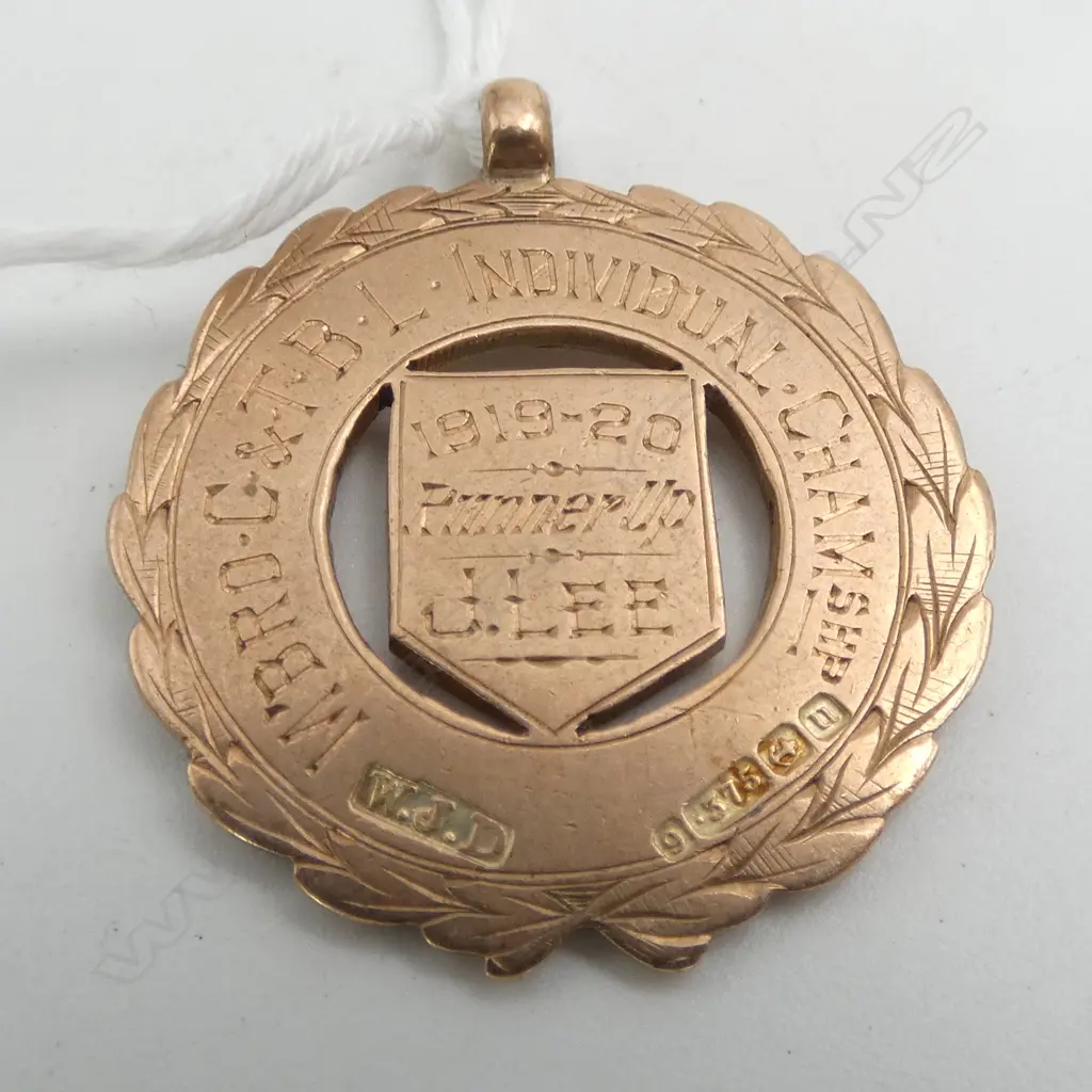 9ct GOLD SPORTS MEDAL Birmingham 1919. 7gms Image 1++