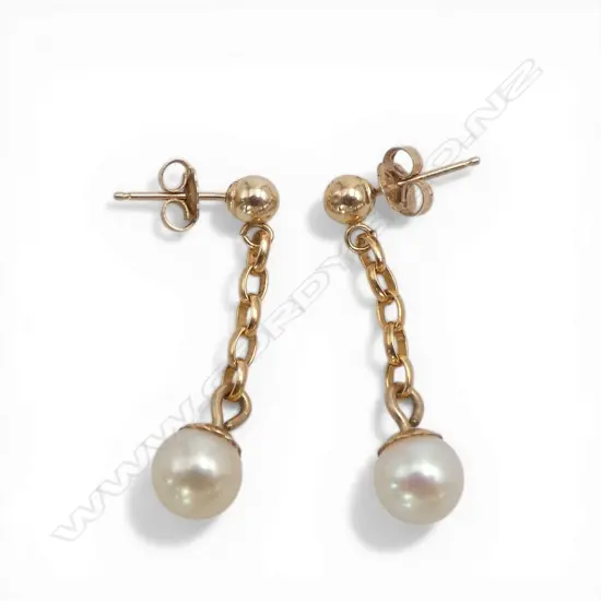 PR 9ct GOLD & PEARL DROP EARRINGS 1.7gms