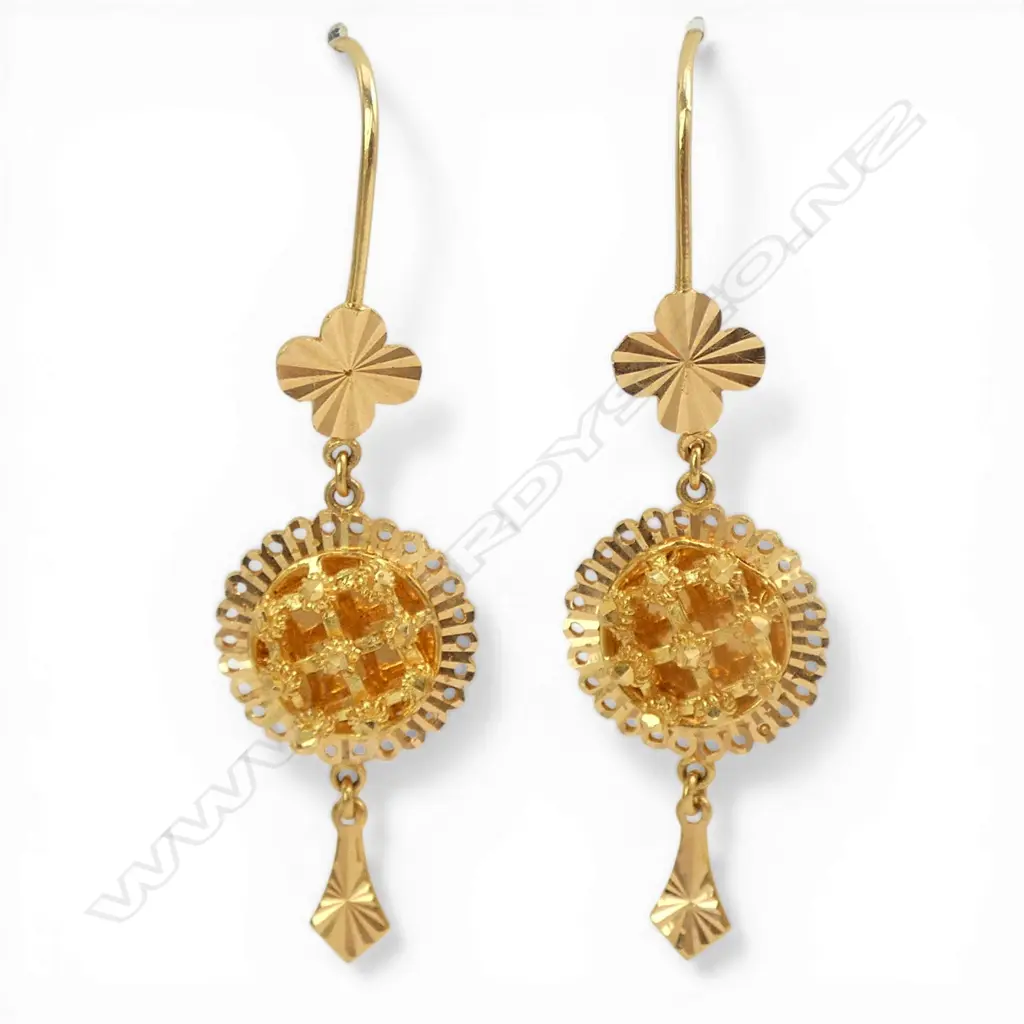 PR 21ct YELLOW GOLD DROP EARRINGS bright cut 9gms Image 1++