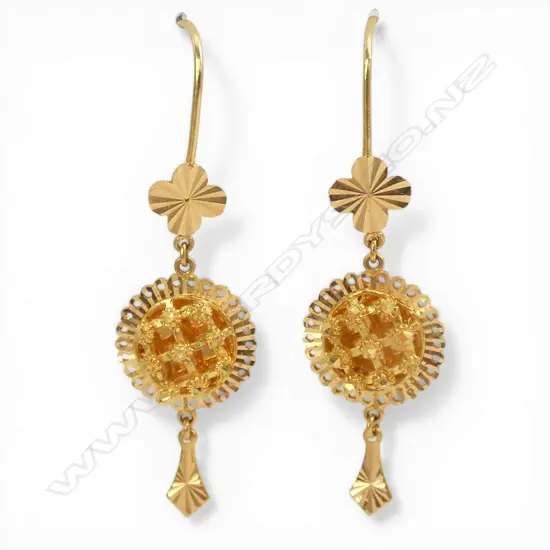 PR 21ct YELLOW GOLD DROP EARRINGS bright cut 9gms