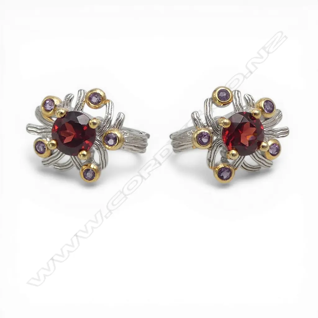 PR SILVER, AMETHYST & RHODOLITE EARRINGS Image 1++