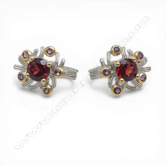 PR SILVER, AMETHYST & RHODOLITE EARRINGS