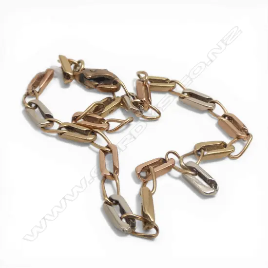 9ct GOLD 3 COLOUR oval link BRACELET 4gms links worn