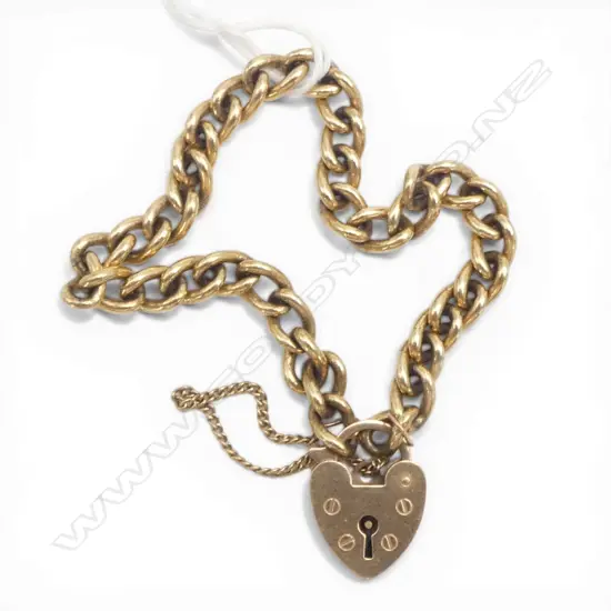 9ct GOLD CURB LINK BRACELET padlock clasp 14gms