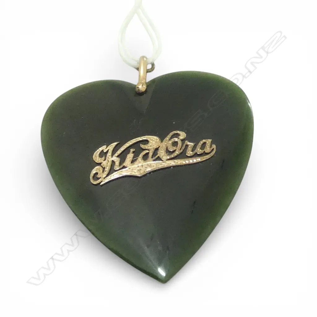 GREENSTONE HEART PENDANT 'KIA ORA' 60x50mm Image 1++