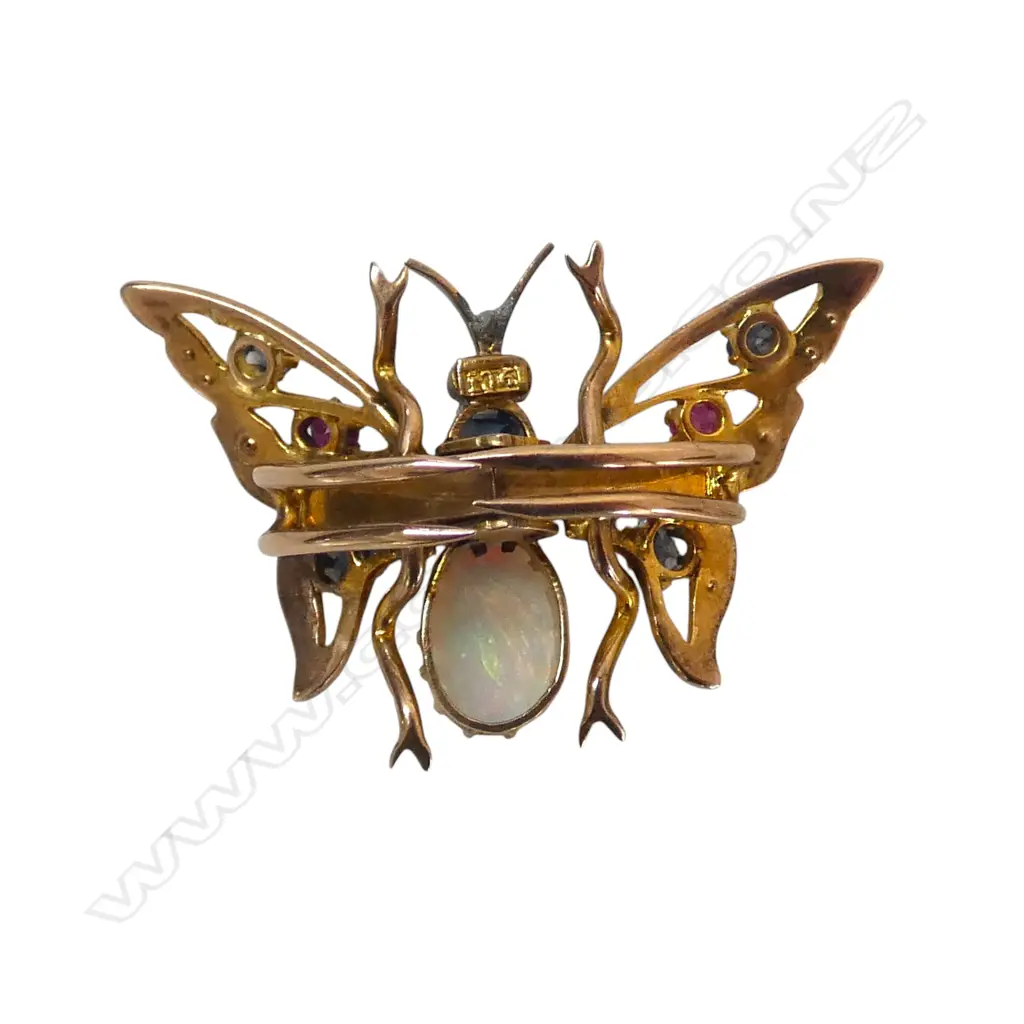 9ct OPAL & GEMSTONE BUTTERFLY CLIP w pendant attachment, 3.48gm, see 2nd photo for pronged back Image 1++