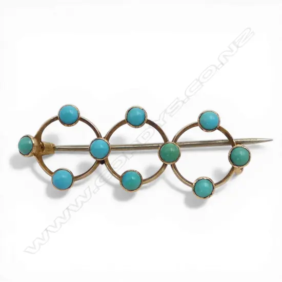 15CT GOLD AND TURQUOISE BROOCH 2.26gms