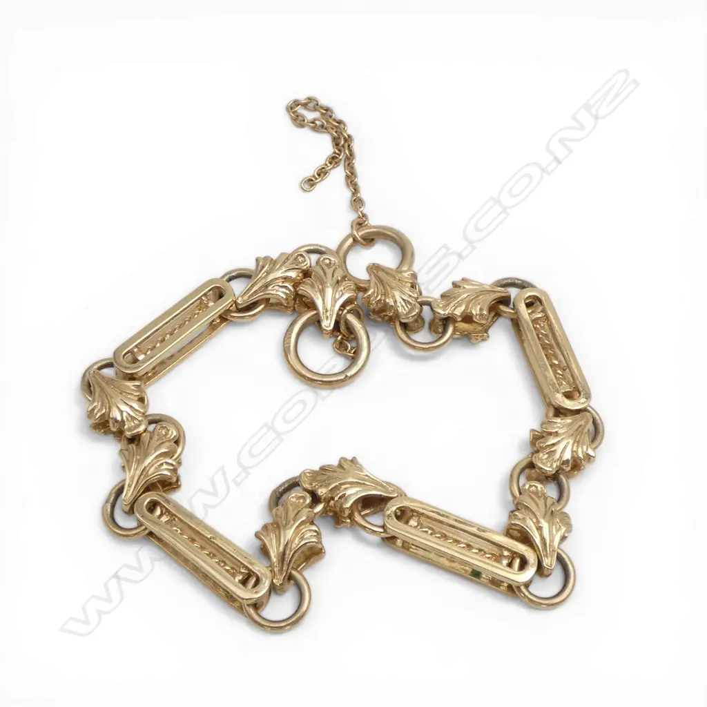 9ct YELLOW GOLD FANCY LINK BRACELET fob link style 17gms no catch Image 1++