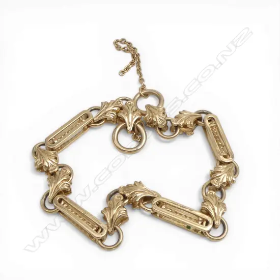 9ct YELLOW GOLD FANCY LINK BRACELET fob link style 17gms no catch