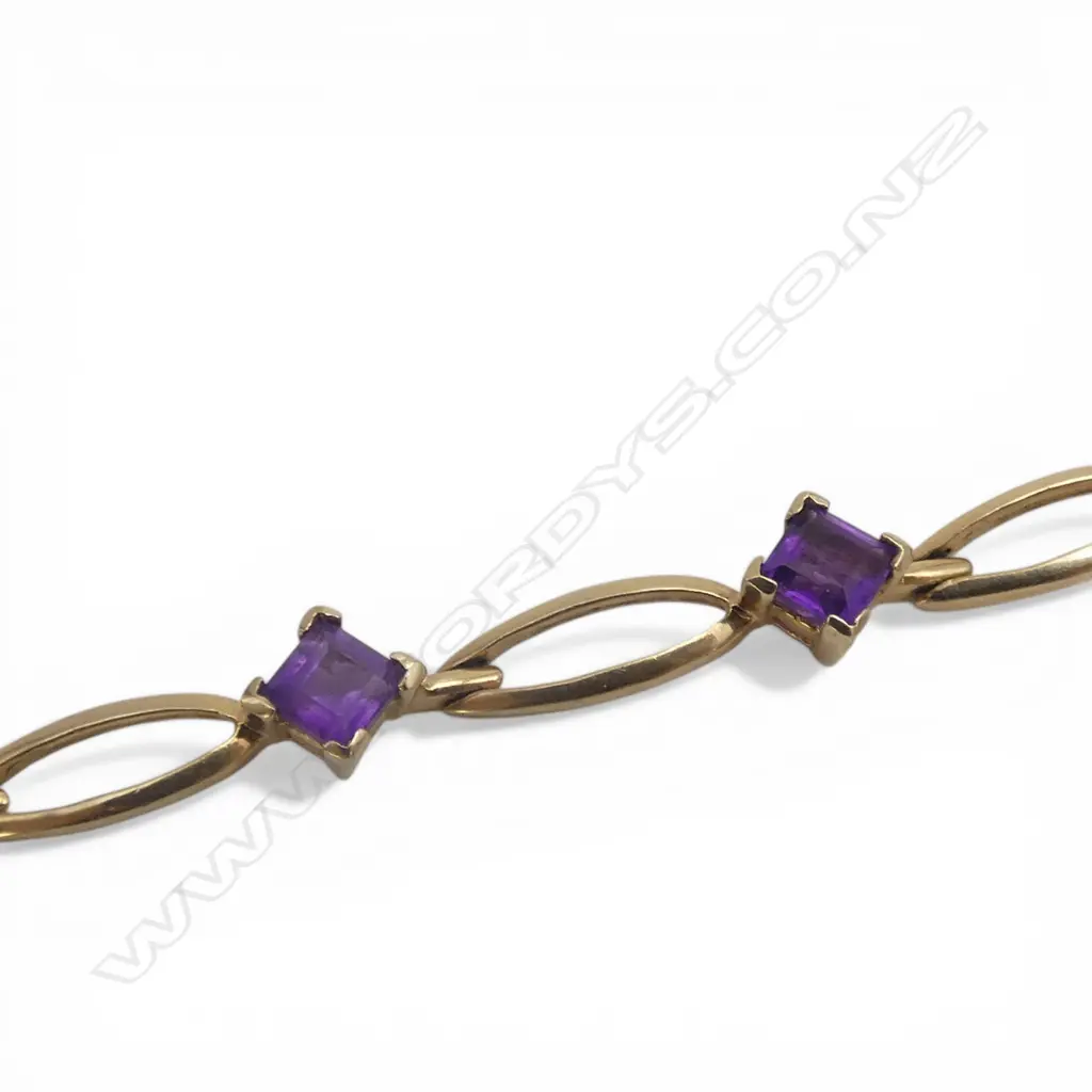 9ct GOLD & AMETHYST BRACELET 6gms Image 1++