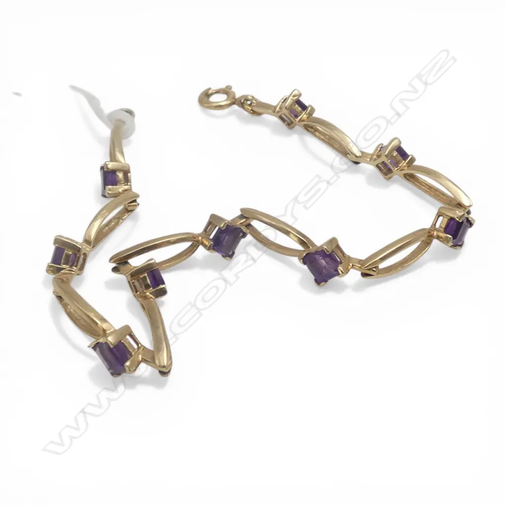 9ct GOLD & AMETHYST BRACELET 6gms Image 1++