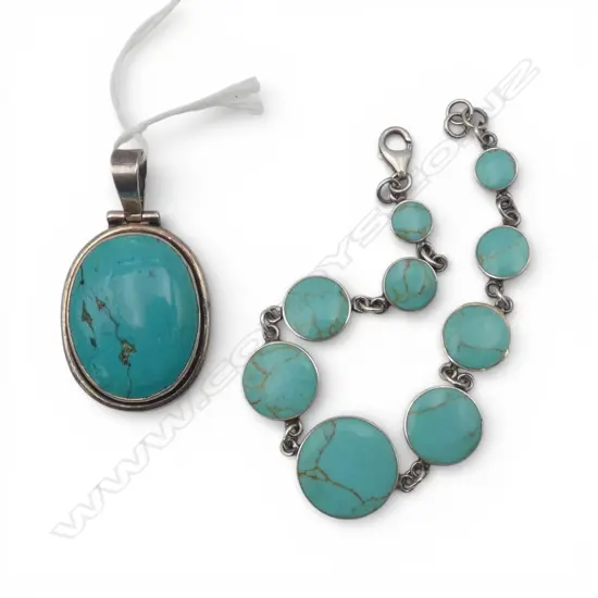 SILVER & TURQUOISE BRACELET + LGE PENDANT