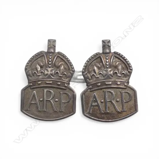 2 SILVER LONDON 1938 WWII 'ARP' BADGES. Air Raid Precautions wardens' badges as worn by British home front volunteers