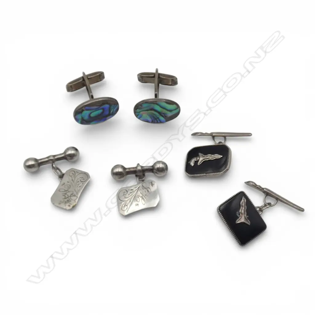 3 PAIRS VINTAGE SILVER CUFF LINKS : 2 prs w small losses Image 1++