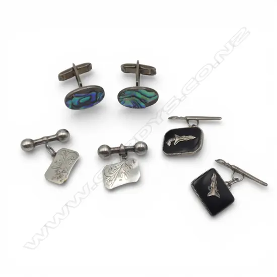 3 PAIRS VINTAGE SILVER CUFF LINKS : 2 prs w small losses