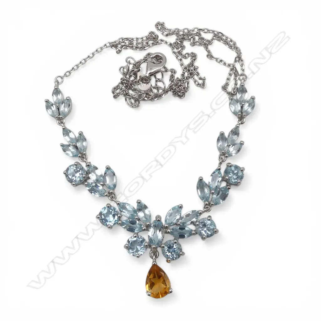 SILVER BLUE TOPAZ & CITRINE NECKLACE Image 1++