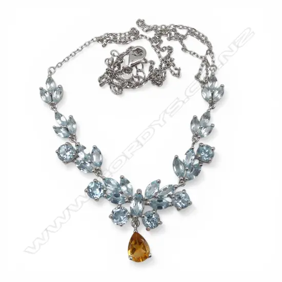 SILVER BLUE TOPAZ & CITRINE NECKLACE