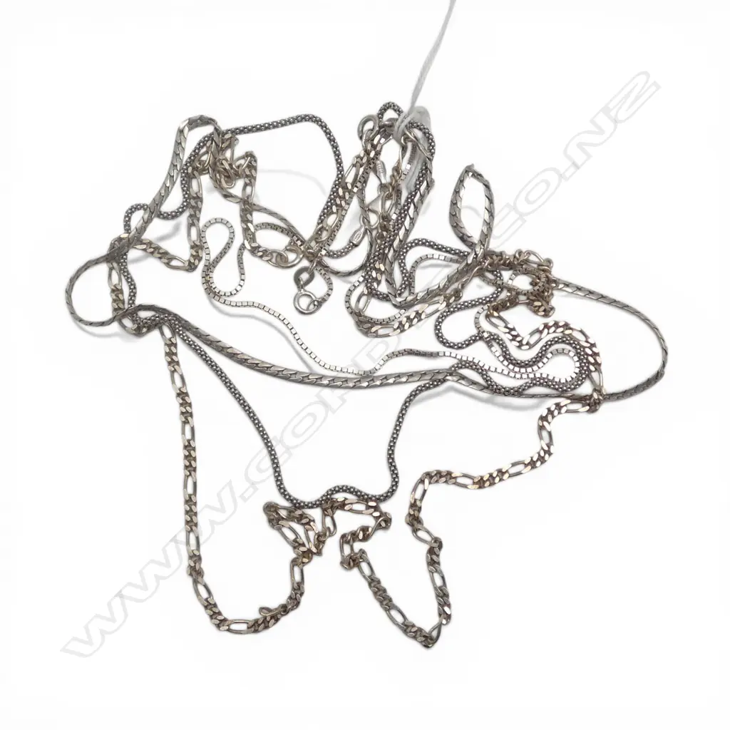 4 SILVER NECK CHAINS longest 620mm. 23gms Image 1++