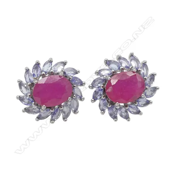 SILVER RUBY Enhanced with glass AND TANZANITE EARRINGS