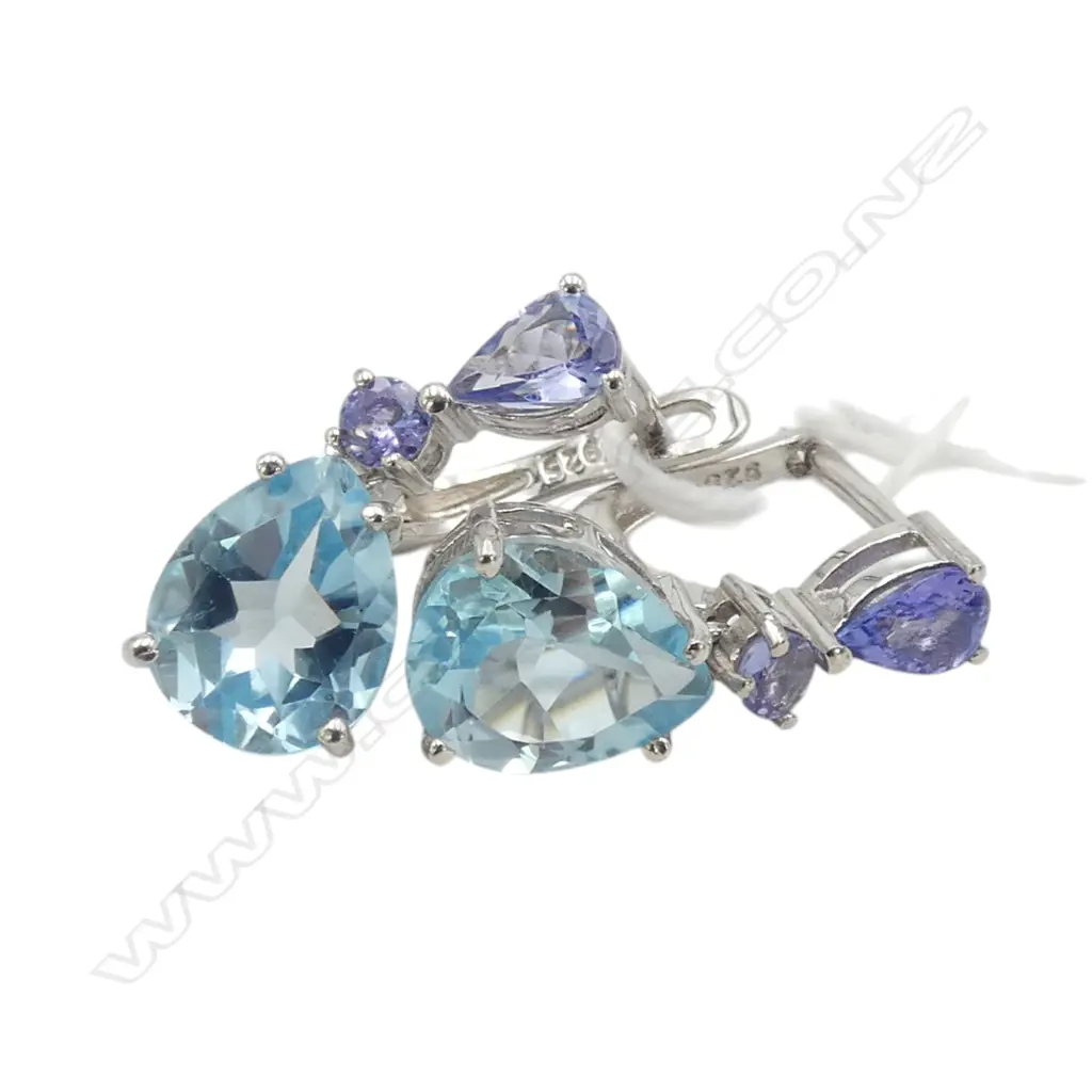 SILVER TANZANITE AND BLUE TOPAZ EARRINGS Image 1++
