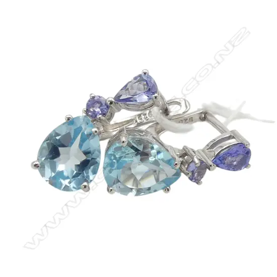 SILVER TANZANITE AND BLUE TOPAZ EARRINGS