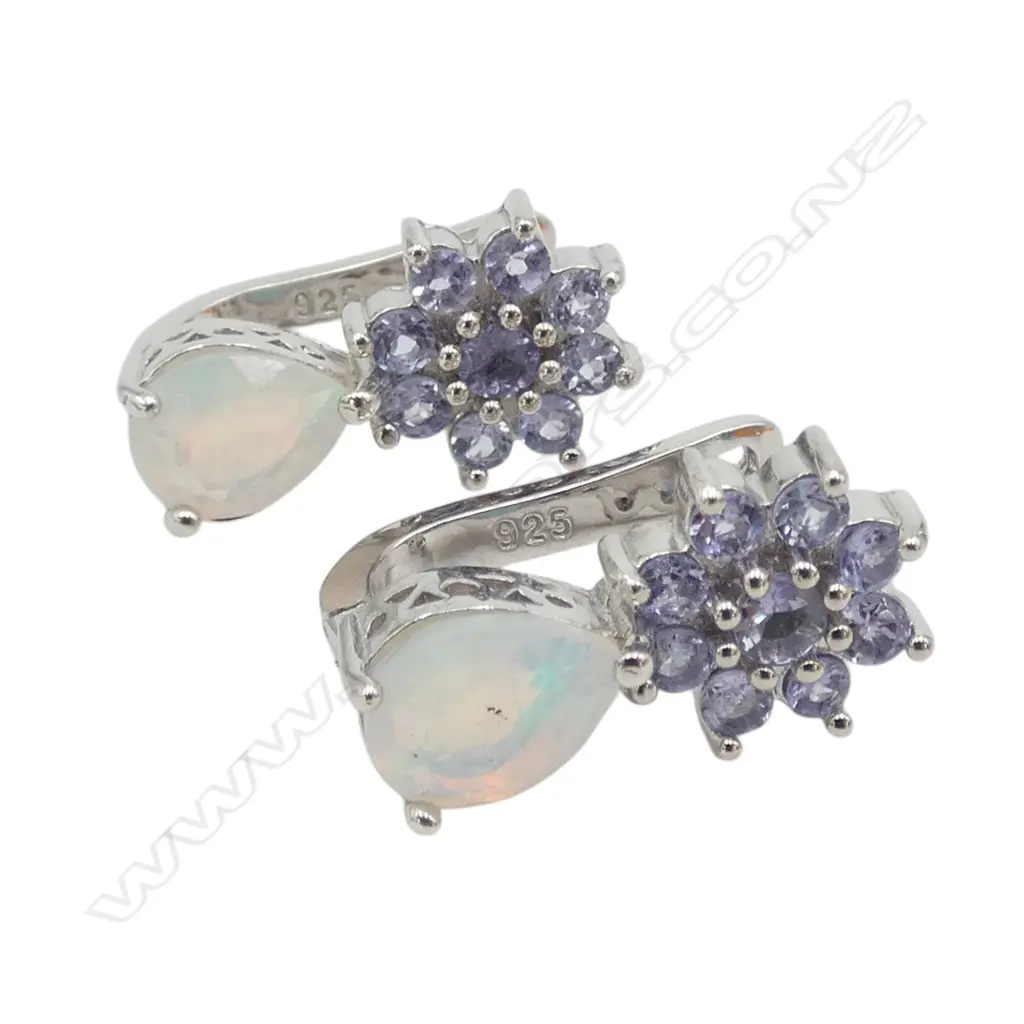 SILVER TANZANITE AND WELO OPAL EARRINGS Image 1++