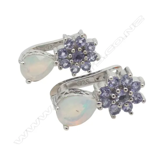 SILVER TANZANITE AND WELO OPAL EARRINGS