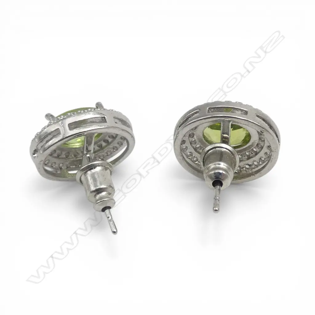 PR PERIDOT & CZ EARRINGS  in plated mounts Image 1++