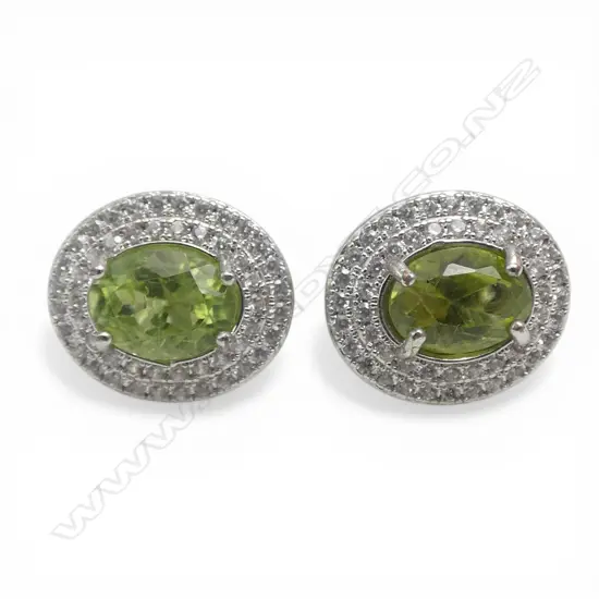 PR PERIDOT & CZ EARRINGS  in plated mounts