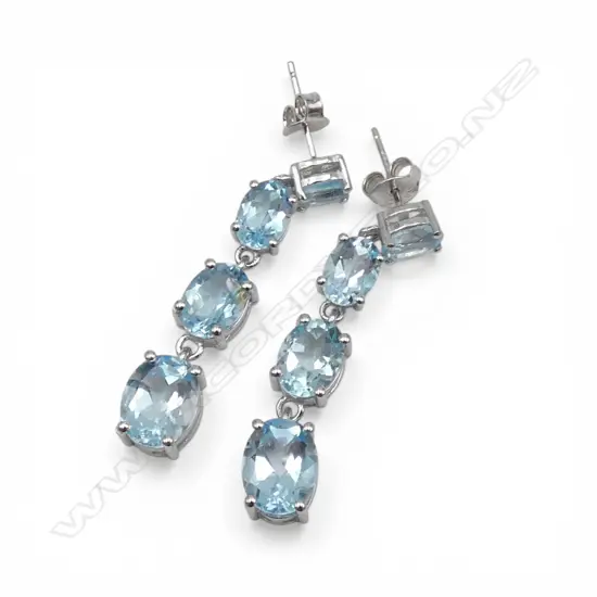 SILVER SKY BLUE TOPAZ DROP EARRINGS, butterfly backs