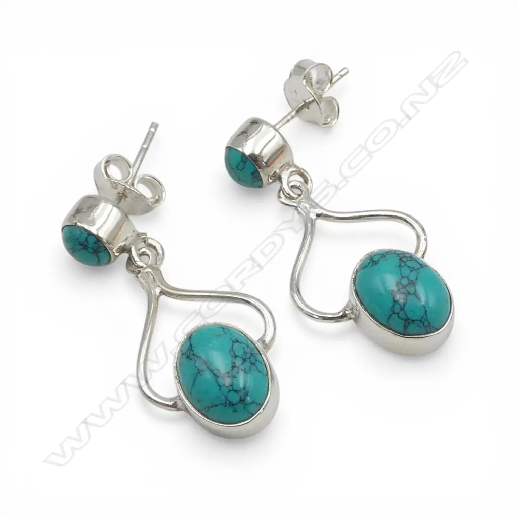 PR SILVER TURQUOISE EARRINGS butterfly backs Image 1++