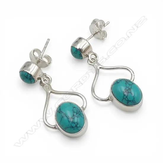 PR SILVER TURQUOISE EARRINGS butterfly backs