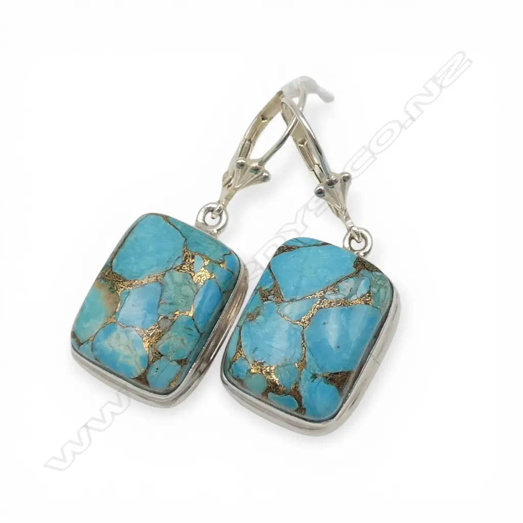 PR SILVER TURQUOISE EARRINGS, continental locks Image 1++