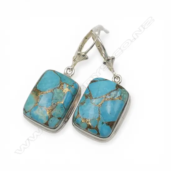 PR SILVER TURQUOISE EARRINGS, continental locks