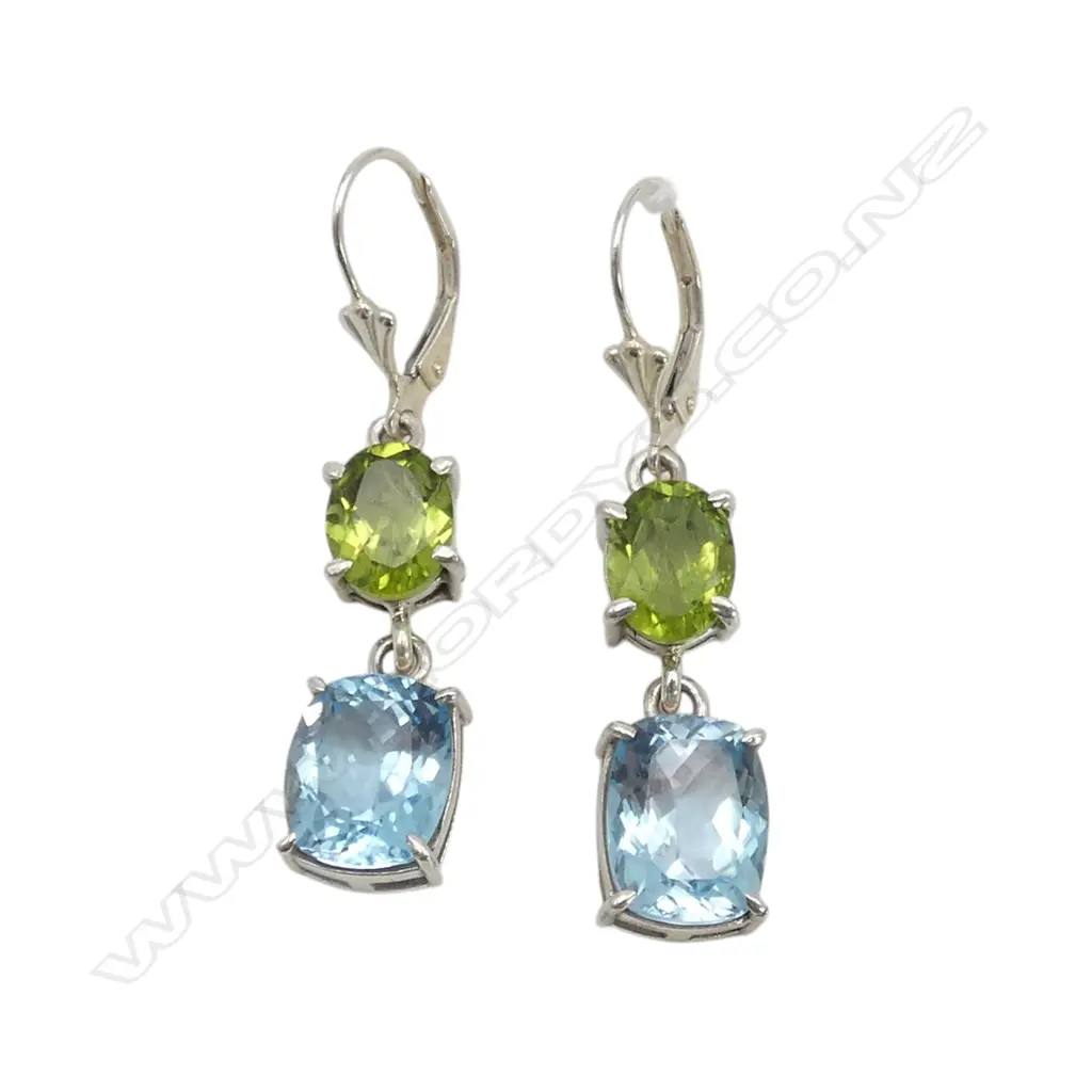 PR SILVER PERIDOT & BLUE TOPAZ EARRINGS Image 1++