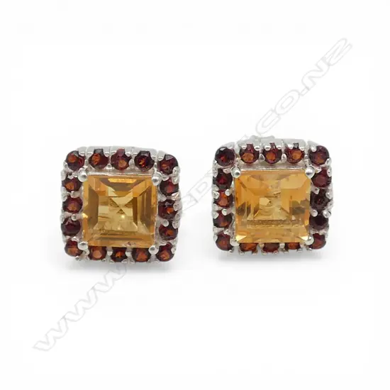 PR SILVER CITRINE & GARNET STUDS