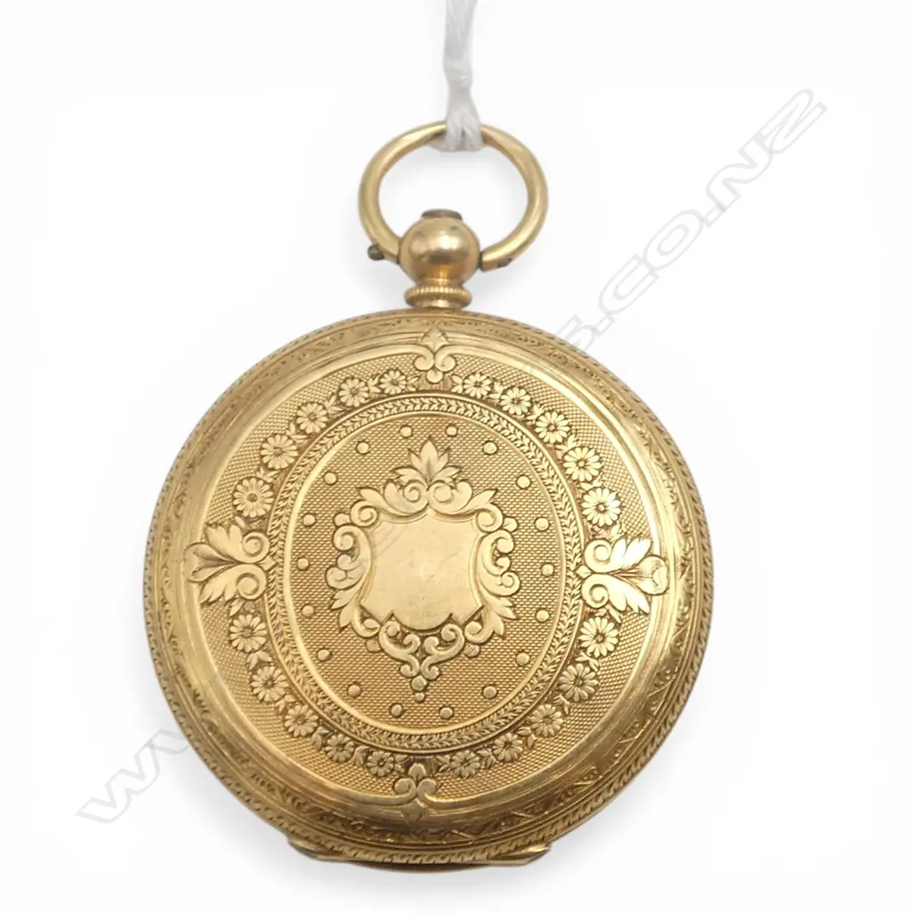 LATE 19thC 18ct GOLD OPEN FACE GENT'S POCKET WATCH mid size dust cover not gold. 34gms Image 1++