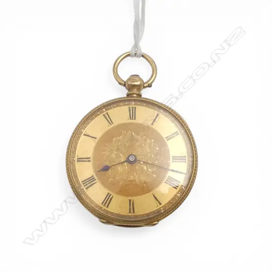 LATE 19thC 18ct GOLD OPEN FACE GENT'S POCKET WATCH mid size dust cover not gold. 34gms