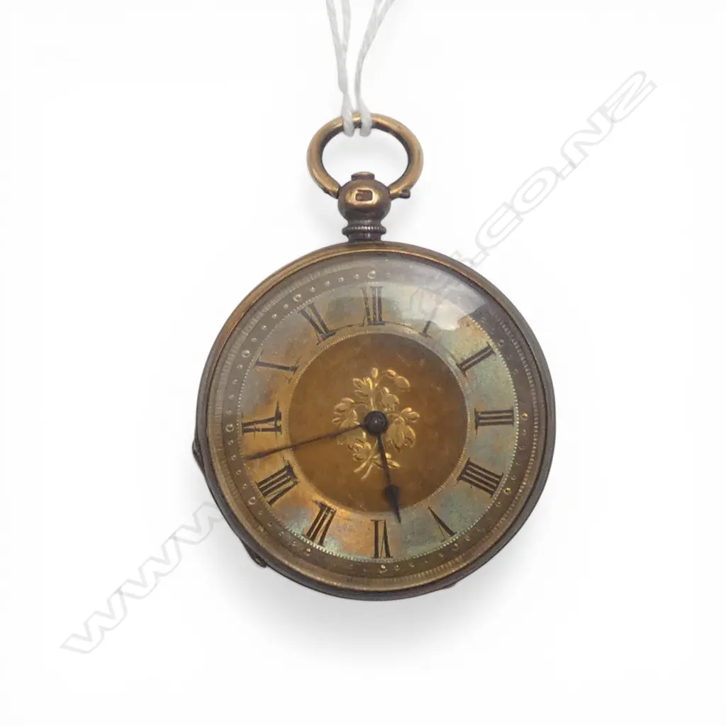 18CT POCKET WATCH (PLATED DUST COVER) 38.8gms Image 1++