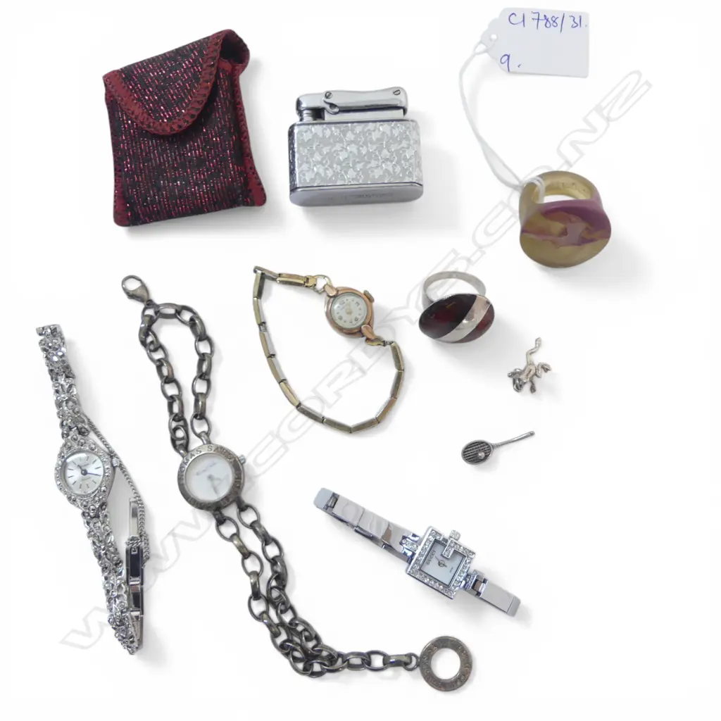 4 WRIST WATCHES (1 925 SILVER), LIGHTER, 2 RINGS, 2 STG CHARMS Image 1++