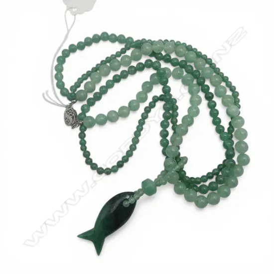 JADE COLOURED BEAD 3-STRAND NECKLACE WITH FISH PENDANT