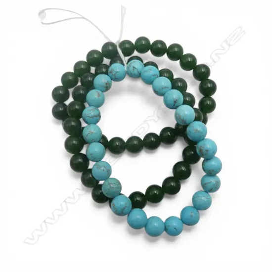 3 BRACELETS, 2 JADE ?, 1 TURQUOISE, ELASTICISED