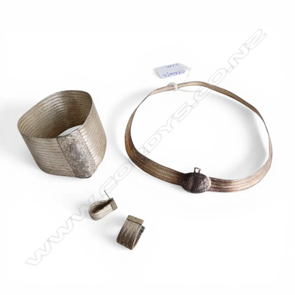 3 PCE 900 SILVER SET, NECKLACE, CUFF & PR EARRINGS (1 AF) 40gms Image 1++