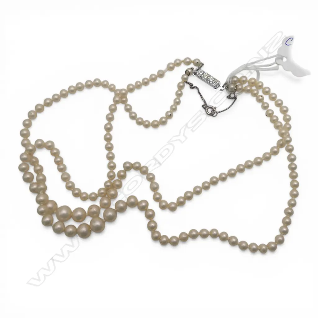 COSTUME DOUBLE GRADUATED STRAND PEARL NECKLACE with plated clasp.L.400mm Image 1++