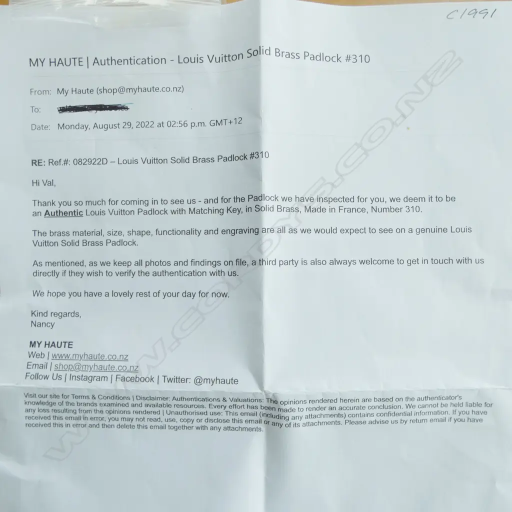 LOUIS VUITTON SML PADLOCK w KEY #310, authentification from myhaute.co.nz Image 1++