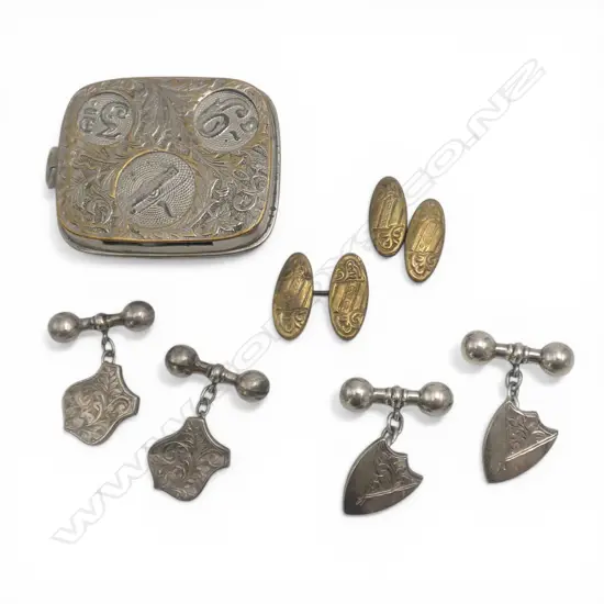 2 PRS S/SILVER CUFF LINKS 10GMS PR R/GOLD CUFF LINKS & EP SOV CASE